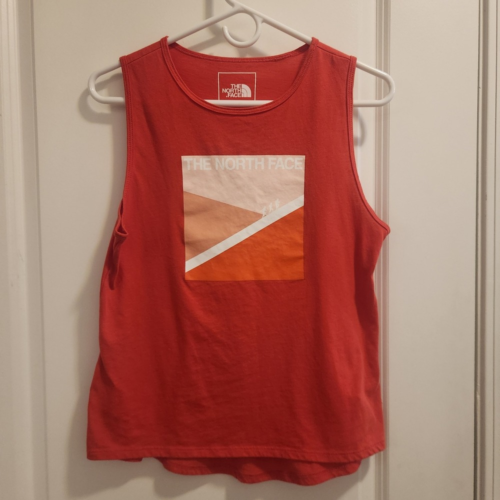 The North Face Womens Red Graphic Sleeveless Tank Top Size S Mountain Hiking